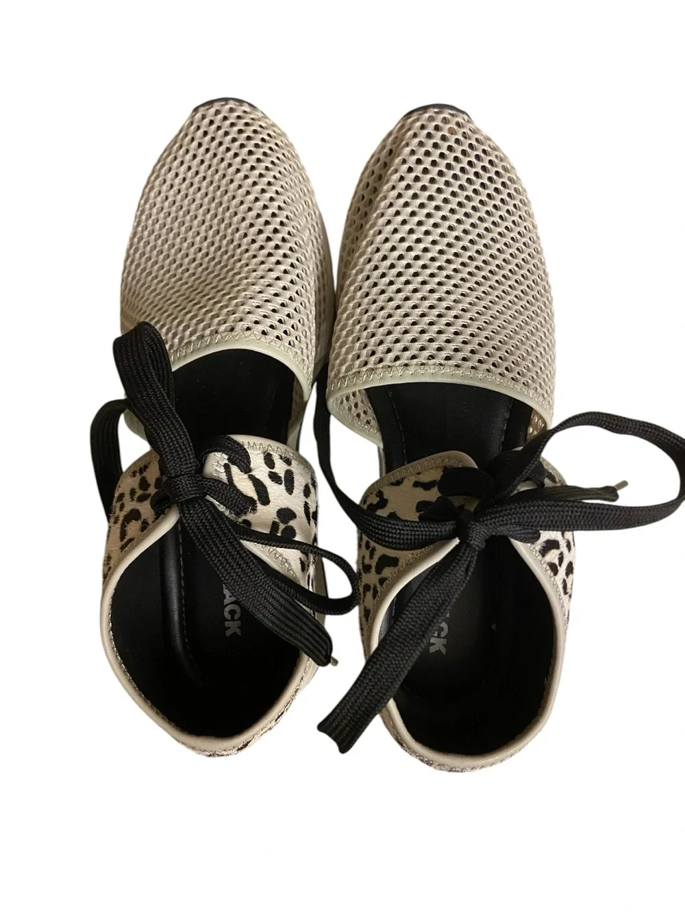 All black amazing mesh Leopard-Accent Breathable Knit Lace-Up Women’s Sneaker - Picture 3 of 4
